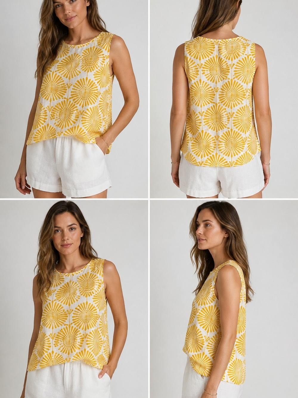 Joie 100% Linen Sleeveless Top Yellow White Tropical Print Size Medium
